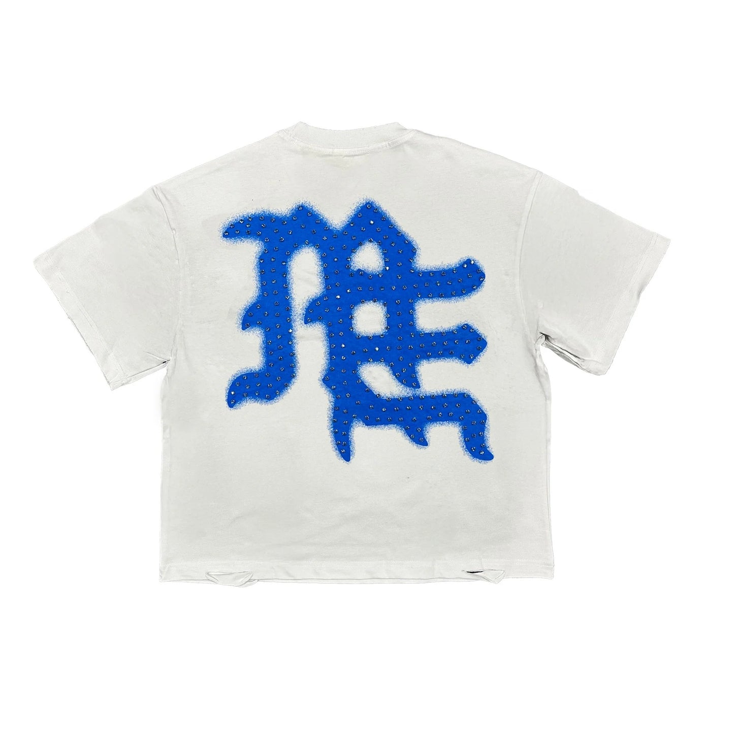 Mixed Emotion white shirt with Blue End print