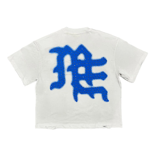 Mixed Emotion white shirt with Blue End print