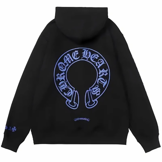 Blue Horseshoe Logo Black Hoodie