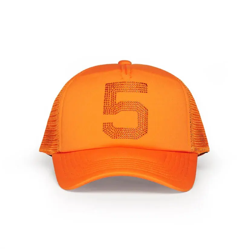 Sp5der Orange Rhinestone 5 Trucker Hat