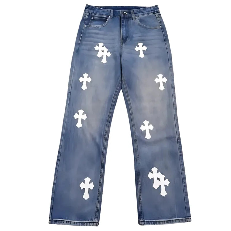White Cross Patch Jeans Blue