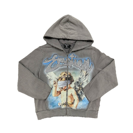 Mixed Emotion Brand Grey Rhinestone Hoodie