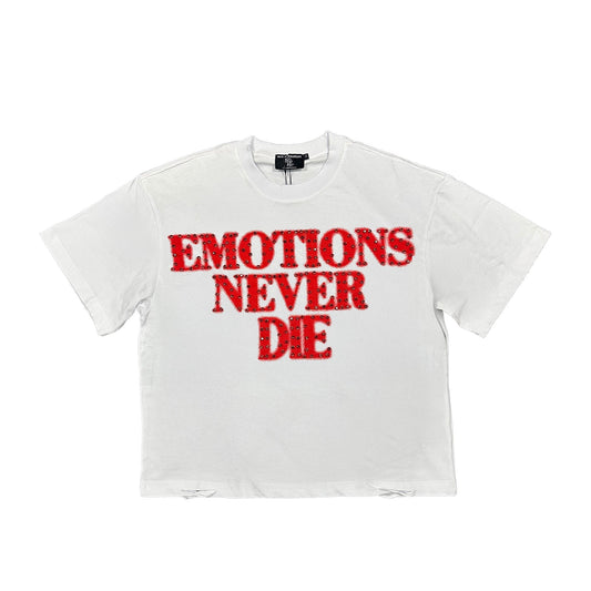 Mixed Emotion Brand Rhinestone white shirt with Red print