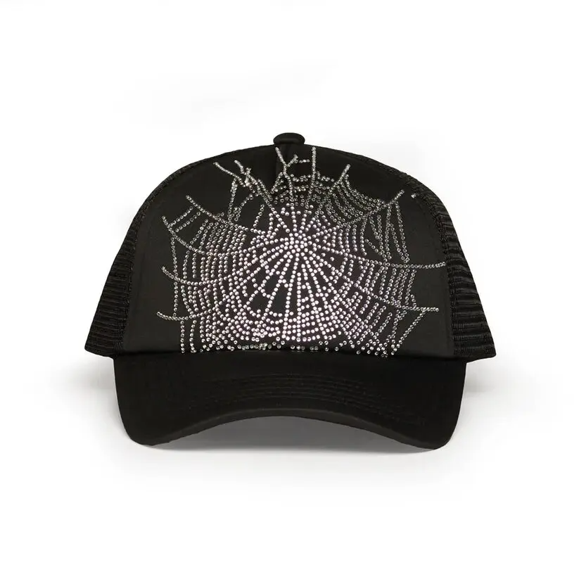 Sp5der Black Web Rhinestone Trucker Hat