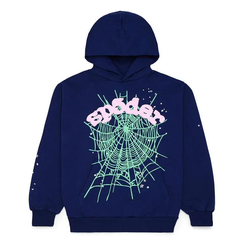 Sp5der Navy Pink OG Web Hoodie